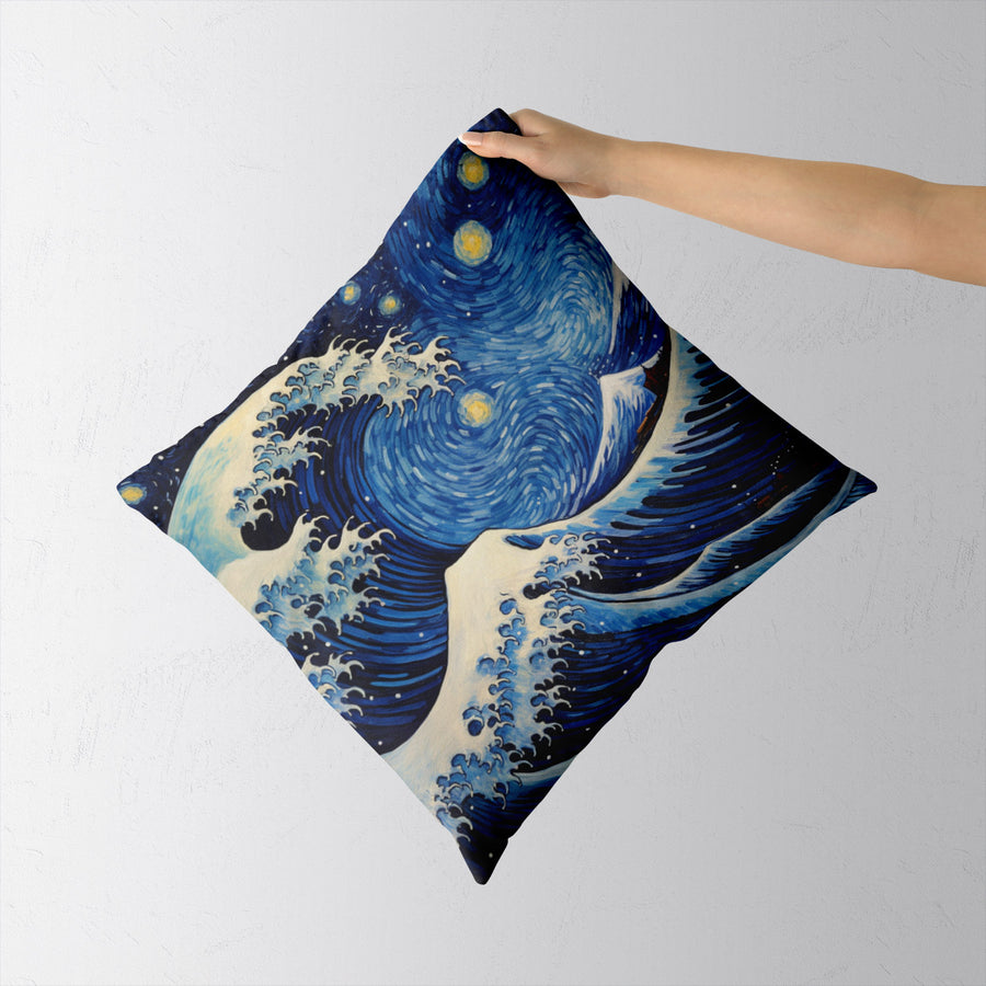Feblilac Ukiyoe Sea Waves Starry Sky Cushion Covers Throw Pillow Cover - view 2