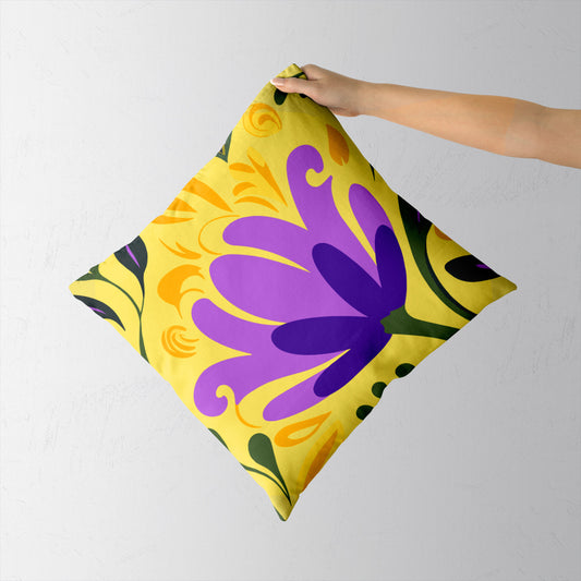 Feblilac Purple Flower Yellow Background Cushion Covers Throw Pillow Covers