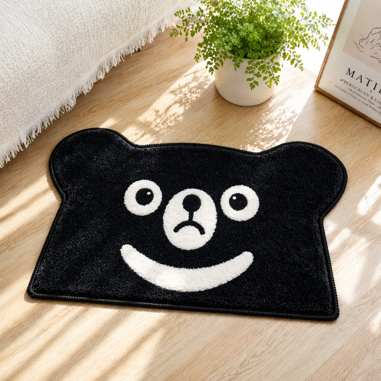 Feblilac Black Bear Tufted Bath Mat | Non-Slip & Washable Cute Rug
