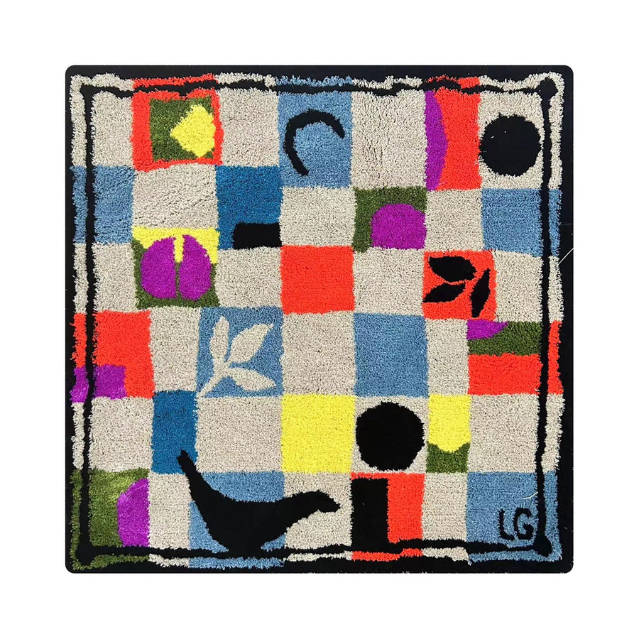 Feblilac Square Checkerboard Orange Beige Tufted Bath Mat by Liz Gamberg Studio from US - view 3