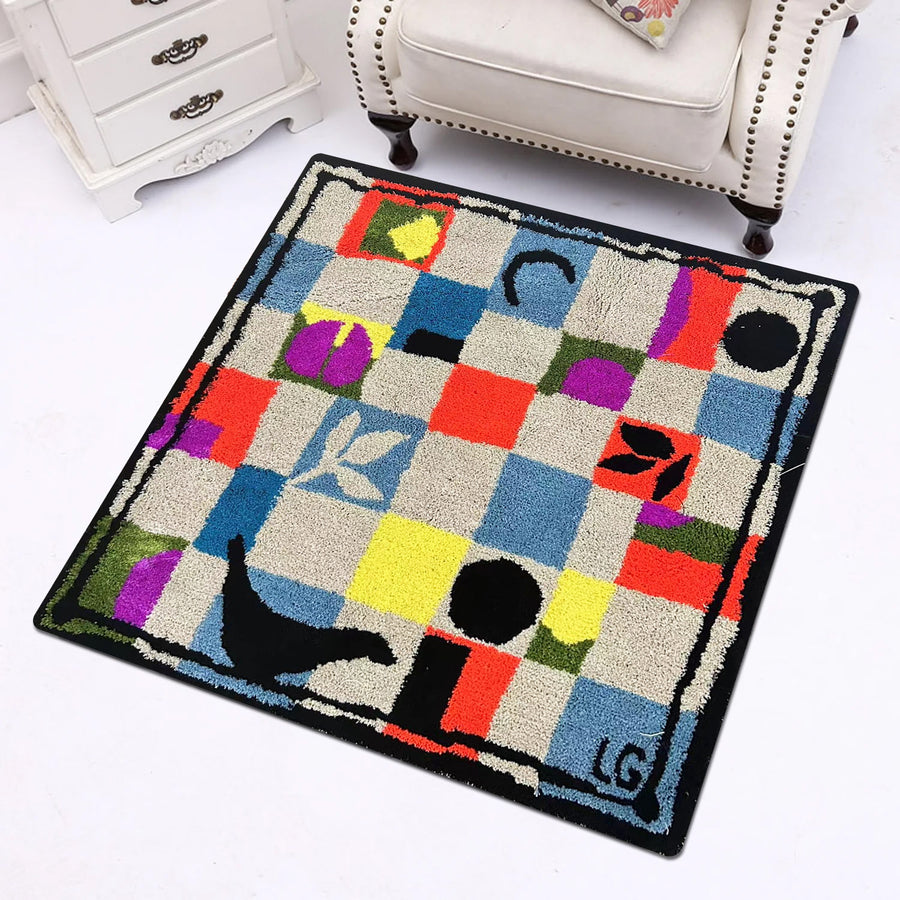 Feblilac Square Checkerboard Orange Beige Tufted Bath Mat by Liz Gamberg Studio from US