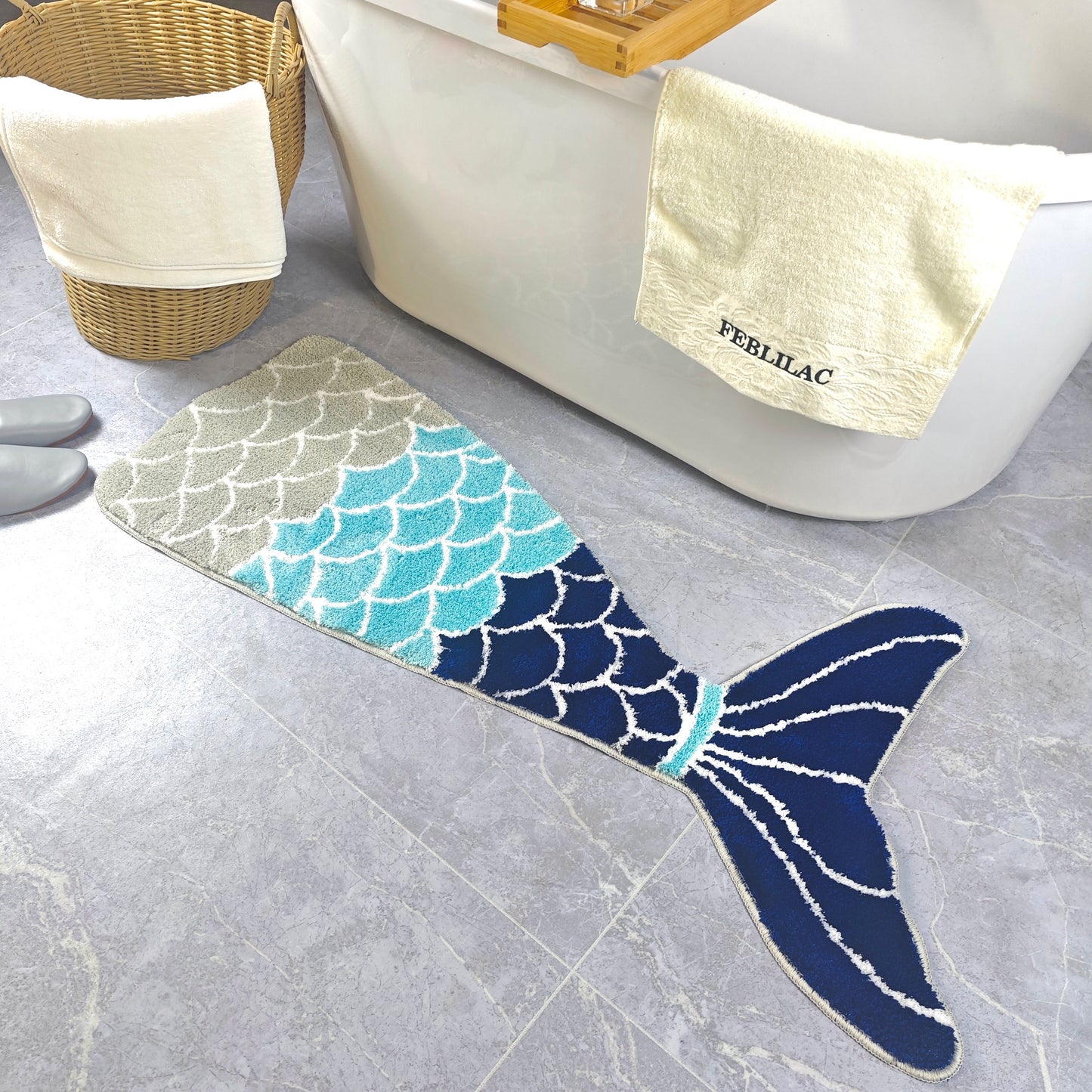 Feblilac Cute Blue Mermaid Bedroom Mat Mom‘s Day Gift