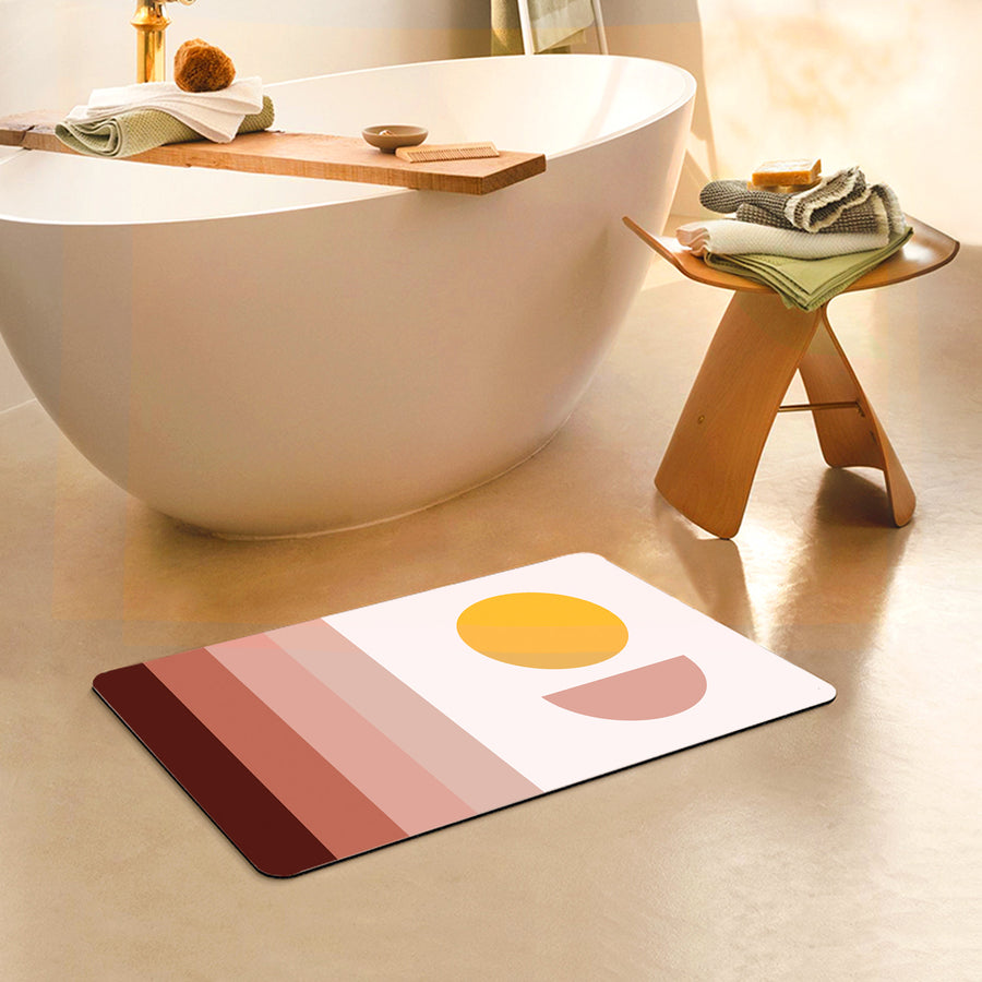 Feblilac Rectangle Pink Sun Stripes Diatomaceous Earth Mat