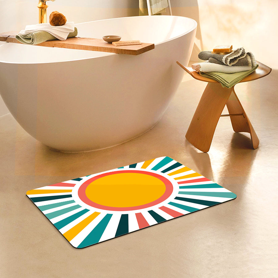 Feblilac Rectangle Colorful Sun Rays Diatomaceous Earth Mat