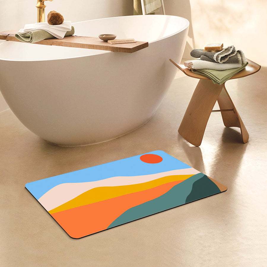 Feblilac Rectangle Colorful Mountains Sunrise Diatomaceous Earth Mat