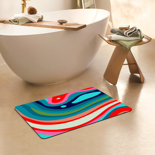 Feblilac Rectangle Blue Orange Green Curve Texture Diatomaceous Earth Mat