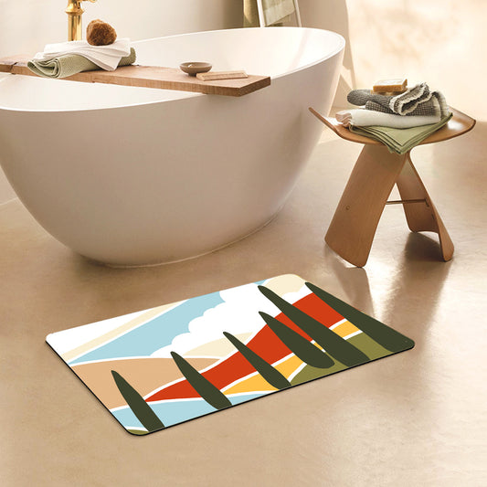 Feblilac Rectangle Red and Blue Mountains Diatomaceous Earth Mat