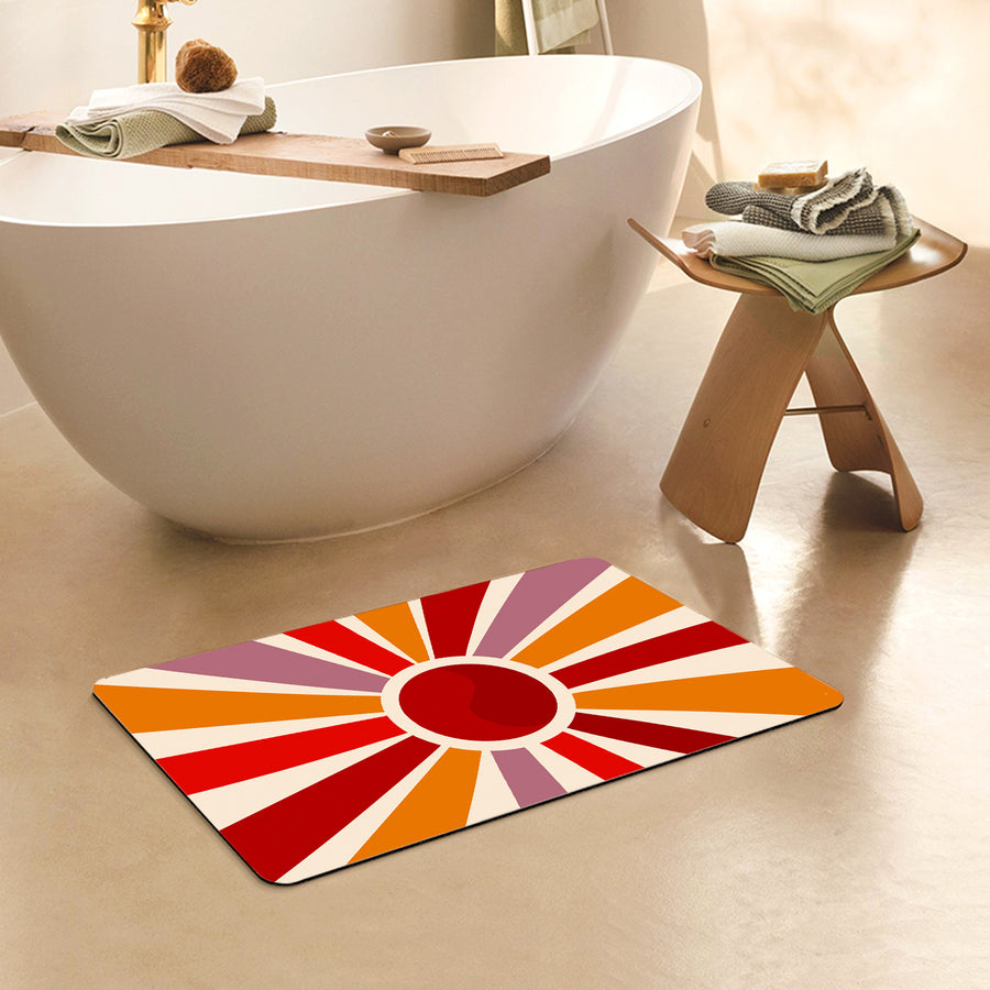 Feblilac Rectangle Sun Rays Shining Diatomaceous Earth Mat