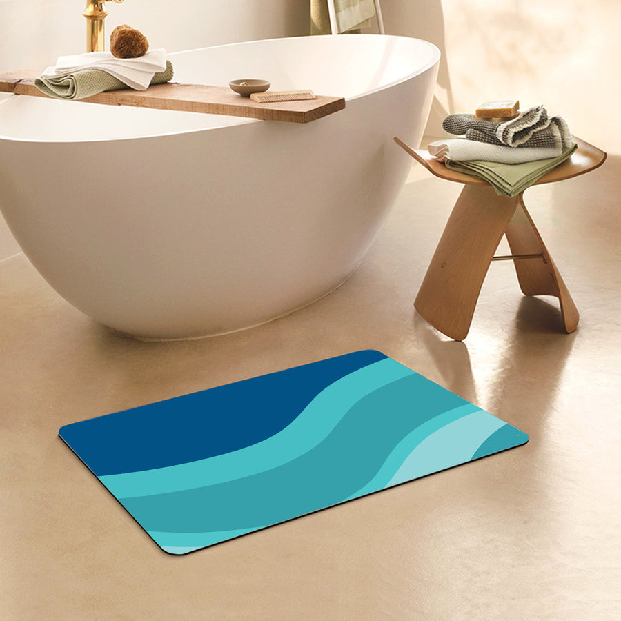 Feblilac Rectangle Gradient Blue Flowing Waves Diatomaceous Earth Mat