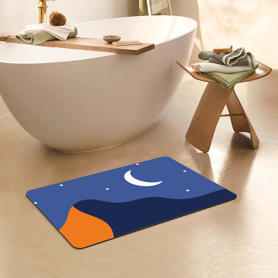 Feblilac Rectangle Stars Moon and Mountains Diatomaceous Earth Mat