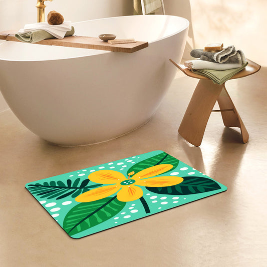 Feblilac Rectangle Yellow Flower Green Background Diatomaceous Earth Mat