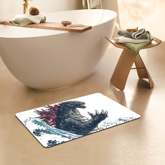 Feblilac Rectangle Japanese Wave Monster Diatomaceous Earth Mat