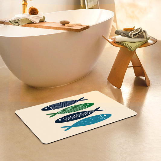 Feblilac Rectangle Blue Simple Fish Diatomaceous Earth Mat