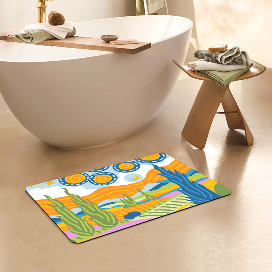 Feblilac Rectangle Van Gogh Wheat Field Starry Sky Diatomaceous Earth Mat