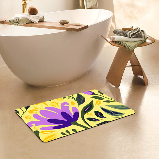 Feblilac Rectangle Purple Flower Yellow Background Diatomaceous Earth Mat
