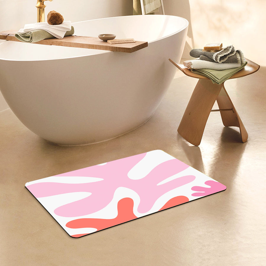 Feblilac Rectangle Abstract Coral Diatomaceous Earth Mat