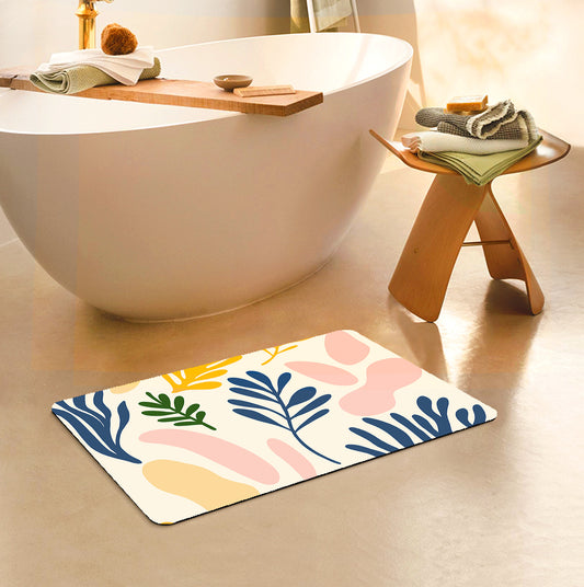 Feblilac Rectangle Colorful Modern Leaf Color Blocks Diatomaceous Earth Mat