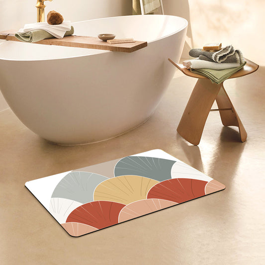 Feblilac Rectangle Orange Wavy Semicircle Diatomaceous Earth Mat