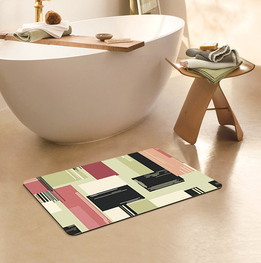 Feblilac Rectangle Colorful Abstract Blocks Diatomaceous Earth Mat