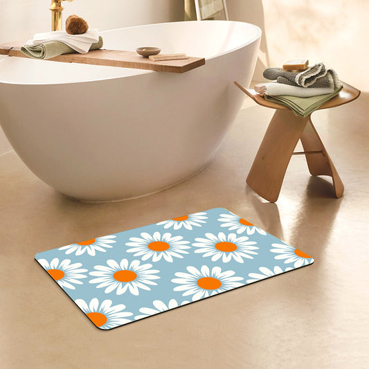 Feblilac Rectangle White Daisy Pattern Diatomaceous Earth Mat