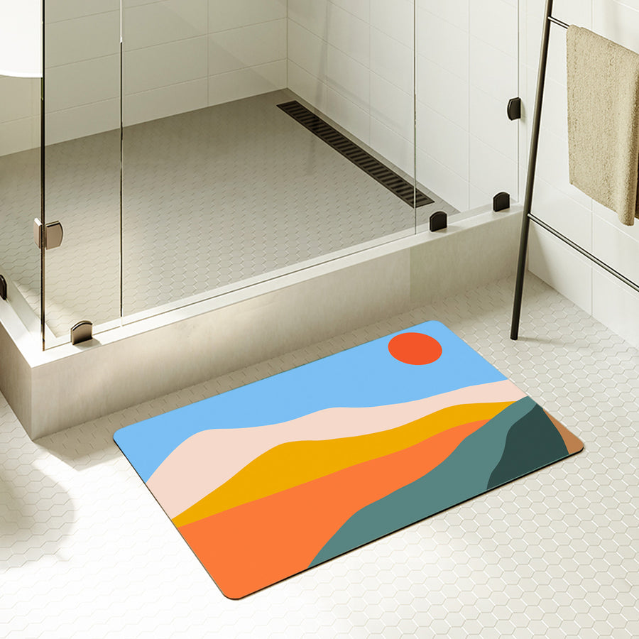 Feblilac Rectangle Colorful Mountains Sunrise Diatomaceous Earth Mat - view 2
