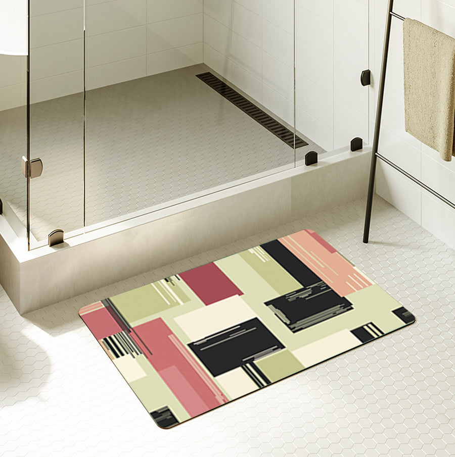 Feblilac Rectangle Colorful Abstract Blocks Diatomaceous Earth Mat - view 2
