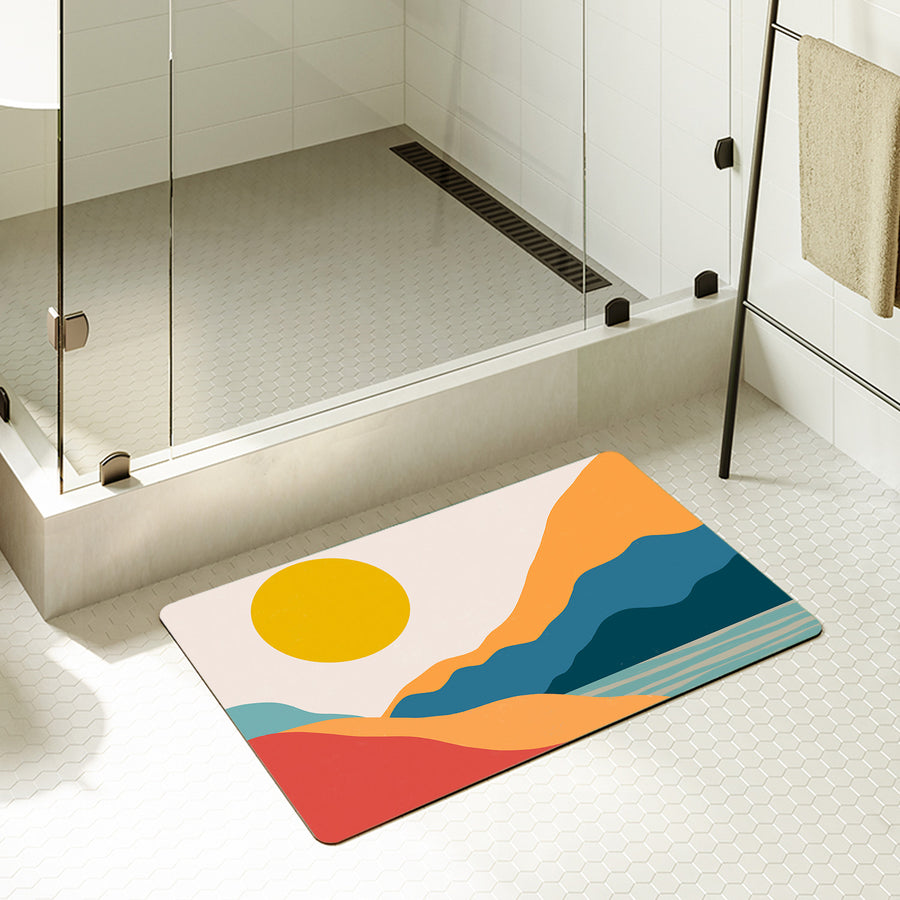 Feblilac Rectangle Red Orange Blue Lake Sunset Diatomaceous Earth Mat - view 2