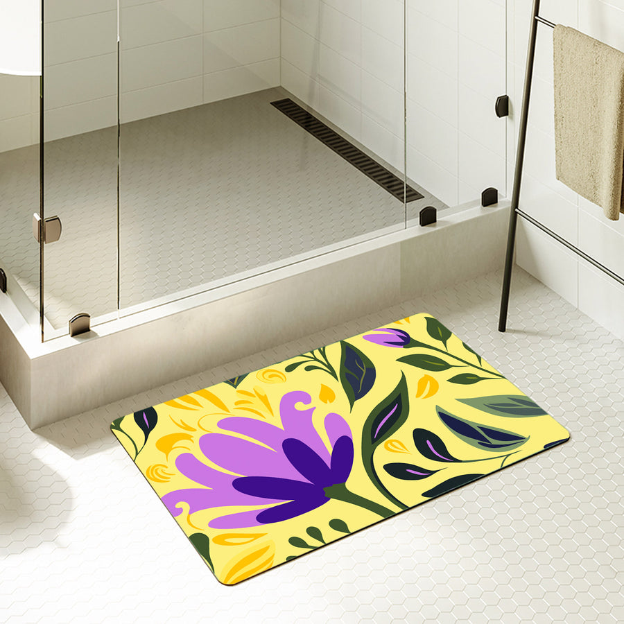 Feblilac Rectangle Purple Flower Yellow Background Diatomaceous Earth Mat - view 2