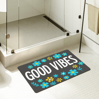 Feblilac Rectangle Good Vibes Black Background Diatomaceous Earth Mat