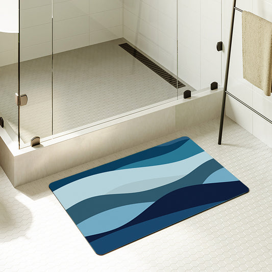 Feblilac Rectangle Blue Ocean Waves Diatomaceous Earth Mat