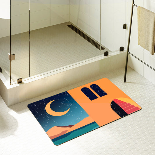 Feblilac Rectangle Simple Style House Mountains Diatomaceous Earth Mat