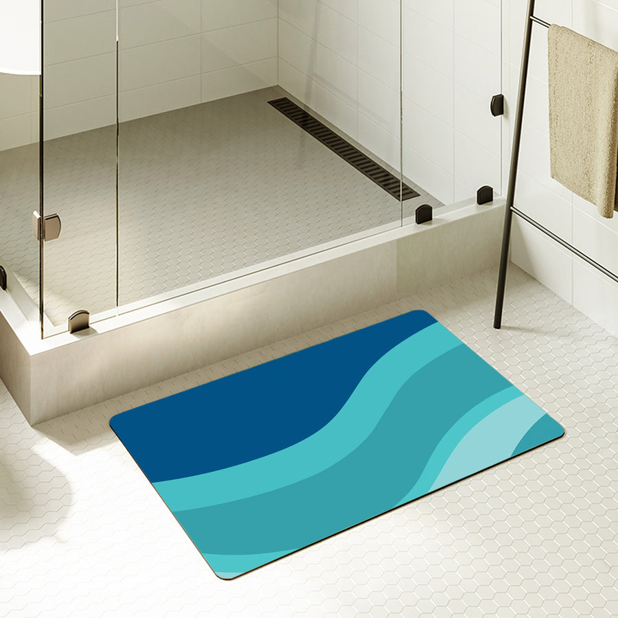 Feblilac Rectangle Gradient Blue Flowing Waves Diatomaceous Earth Mat - view 2