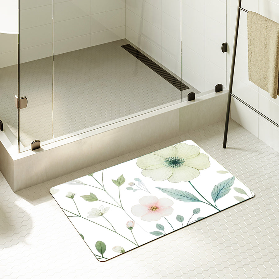 Feblilac Rectangle Watercolor Flowers and Leaves Diatomaceous Earth Mat - view 2