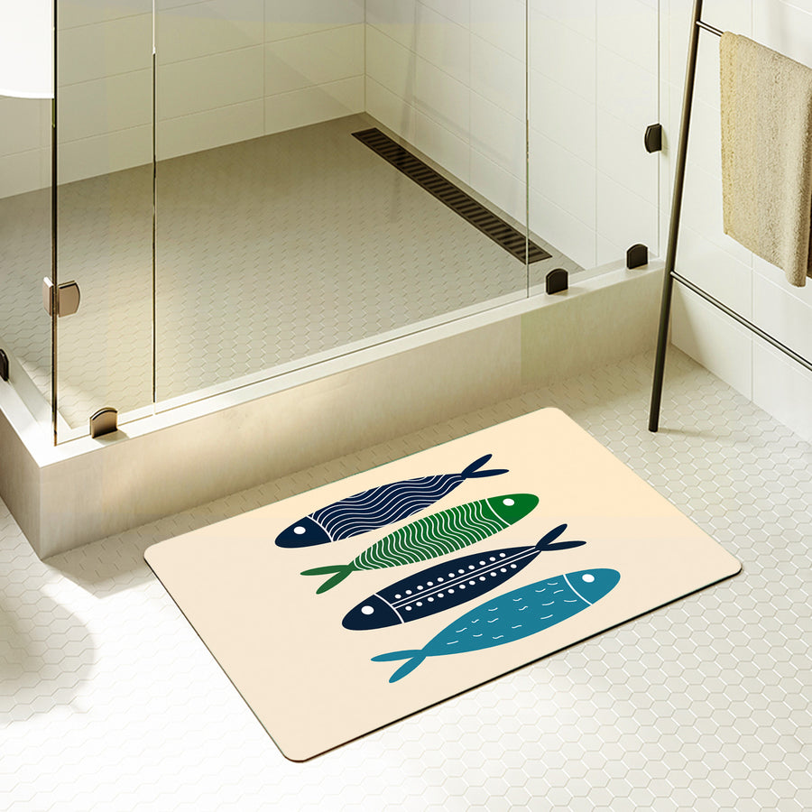 Feblilac Rectangle Blue Simple Fish Diatomaceous Earth Mat - view 2