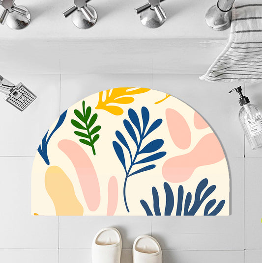 Feblilac Semicircle Colorful Modern Leaf Color Blocks Diatomaceous Earth Mat