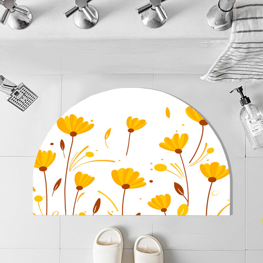 Feblilac Semicircle Hand Painted Flowers Leaves Orange Yellow Diatomaceous Earth Mat