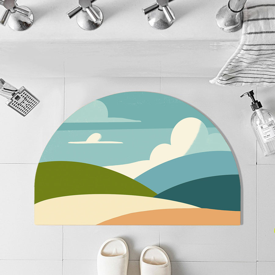 Feblilac Semicircle Big Blue Sky and White Clouds Diatomaceous Earth Mat