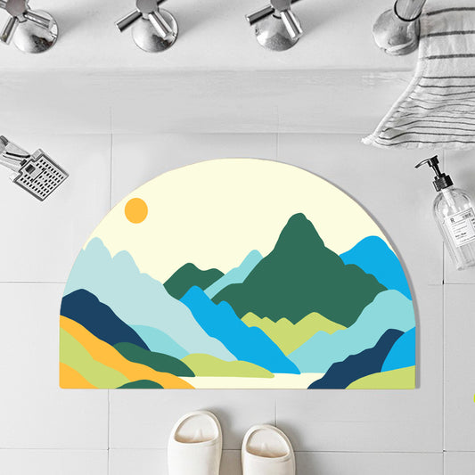 Feblilac Semicircle Green Orange Mountains Sun Diatomaceous Earth Mat