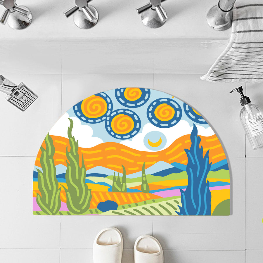 Feblilac Semicircle Van Gogh Wheat Field Starry Sky Diatomaceous Earth Mat
