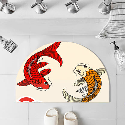 Feblilac Semicircle Two Koi Carps Diatomaceous Earth Mat