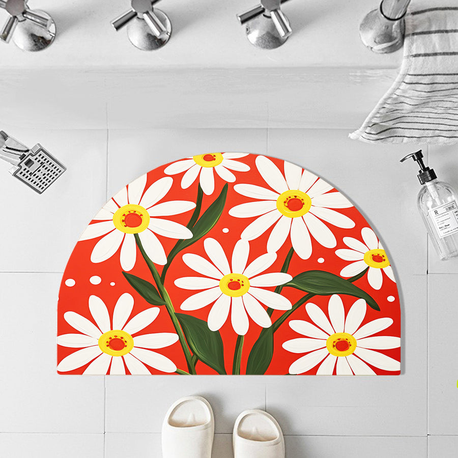 Feblilac Semicircle Daisy Red Background Diatomaceous Earth Mat