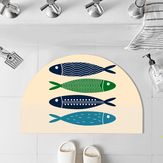 Feblilac Semicircle Blue Simple Fish Diatomaceous Earth Mat