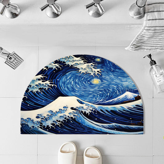 Feblilac Semicircle Ukiyoe Sea Waves Starry Sky Diatomaceous Earth Mat