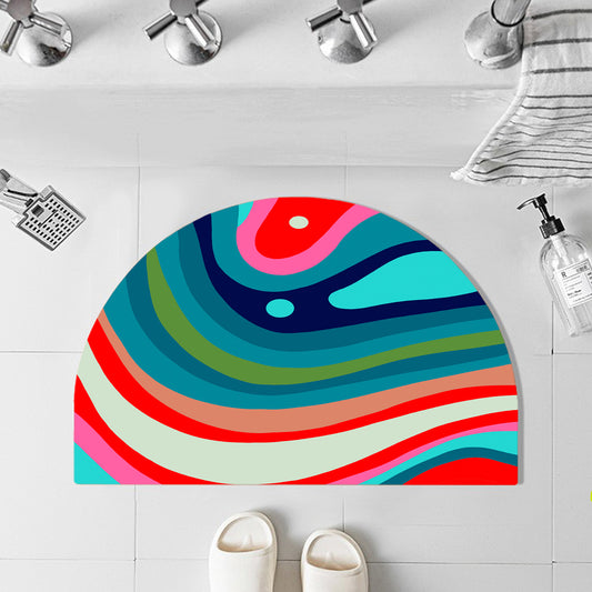 Feblilac Semicircle Blue Orange Green Curve Texture Diatomaceous Earth Mat