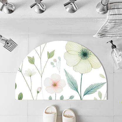 Feblilac Semicircle Watercolor Flowers and Leaves Diatomaceous Earth Mat