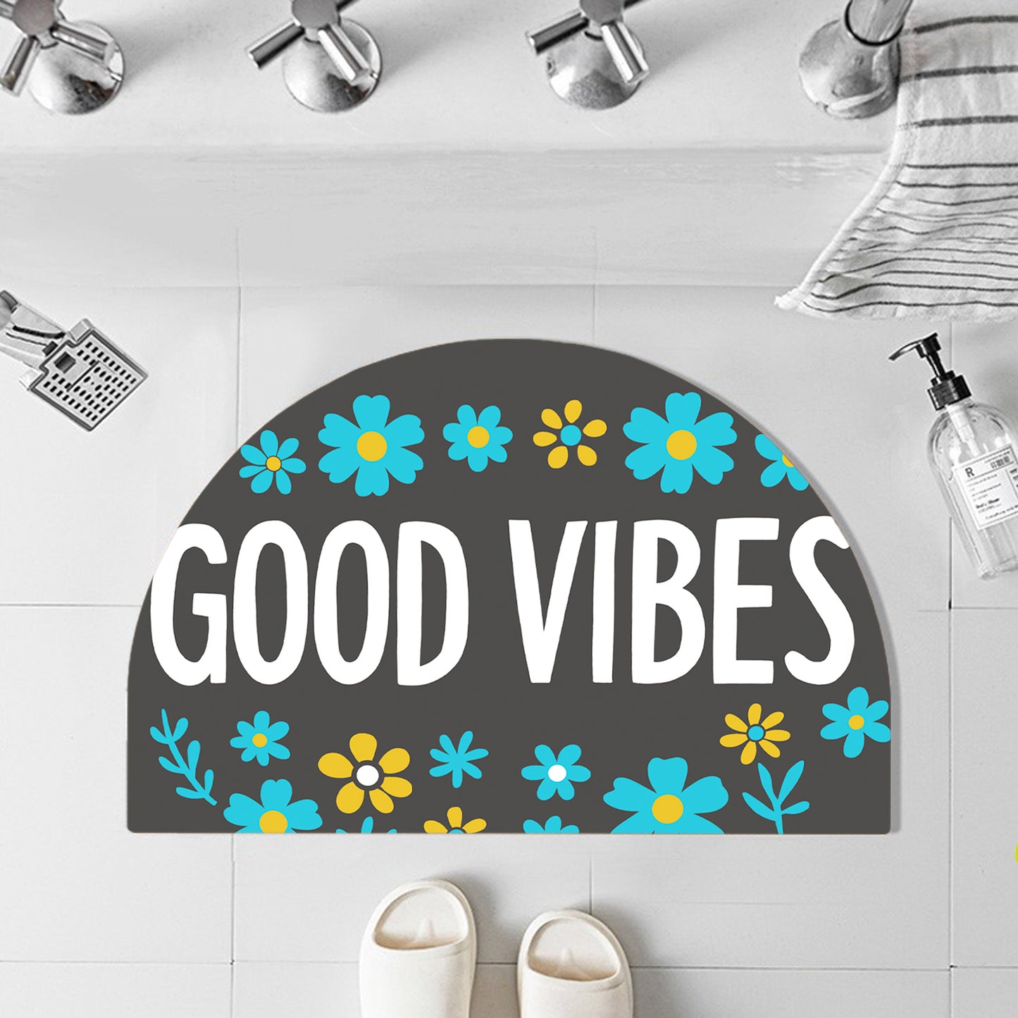 Feblilac Semicircle Good Vibes Black Background Diatomaceous Earth Mat