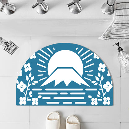 Feblilac Semicircle Simple Blue Background Mt. Fuji Cherry Blossoms Diatomaceous Earth Mat