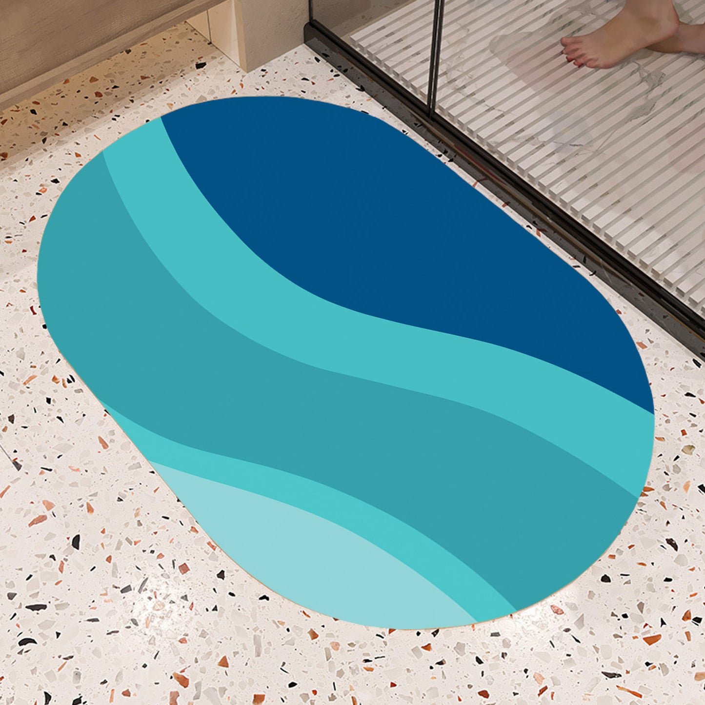 Feblilac Oval Gradient Blue Flowing Waves Diatomaceous Earth