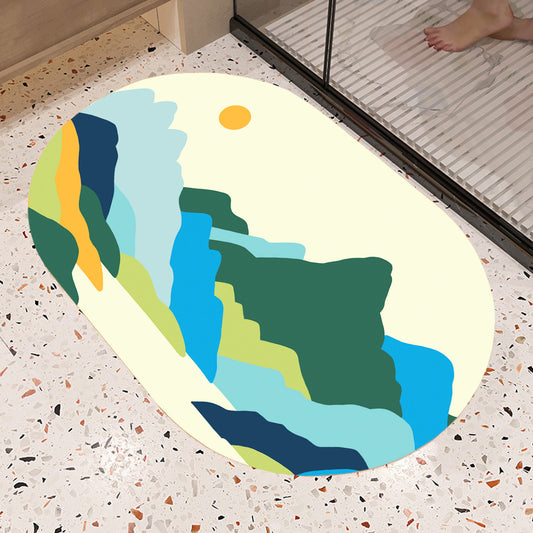 Feblilac Oval Green Orange Mountains Sun Diatomaceous Earth