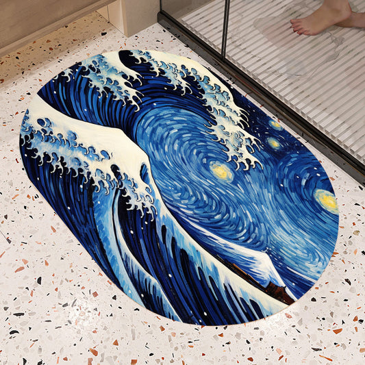 Feblilac Oval Ukiyoe Sea Waves Starry Sky Diatomaceous Earth
